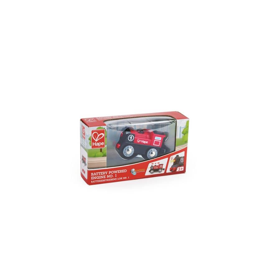 Hape Züge & Eisenbahnsets Hape Batteriebetriebene Lokomotive Nr. 1 – Holzeisenbahn Zubehör mit Licht & Rückwärtsgang, ab 3 Jahren