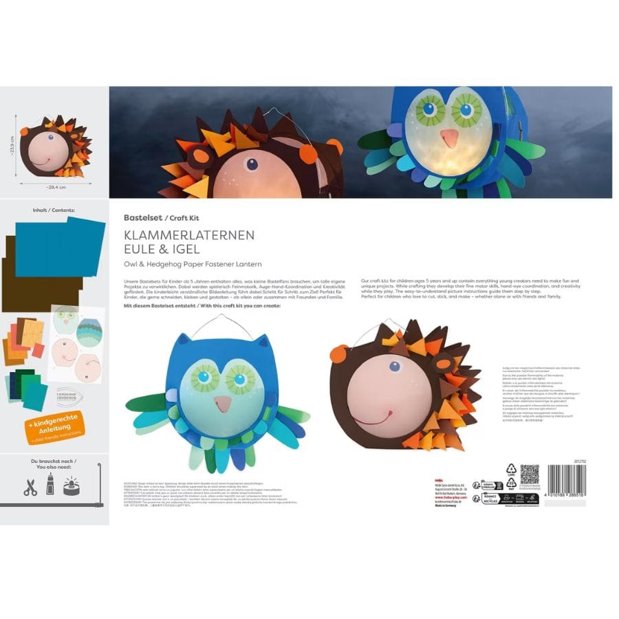 HABA Kunst- & Bastelsets HABA Sachenmacher Klammerlaternen Eule & Igel – Bastelset Herbst ab 5 Jahren