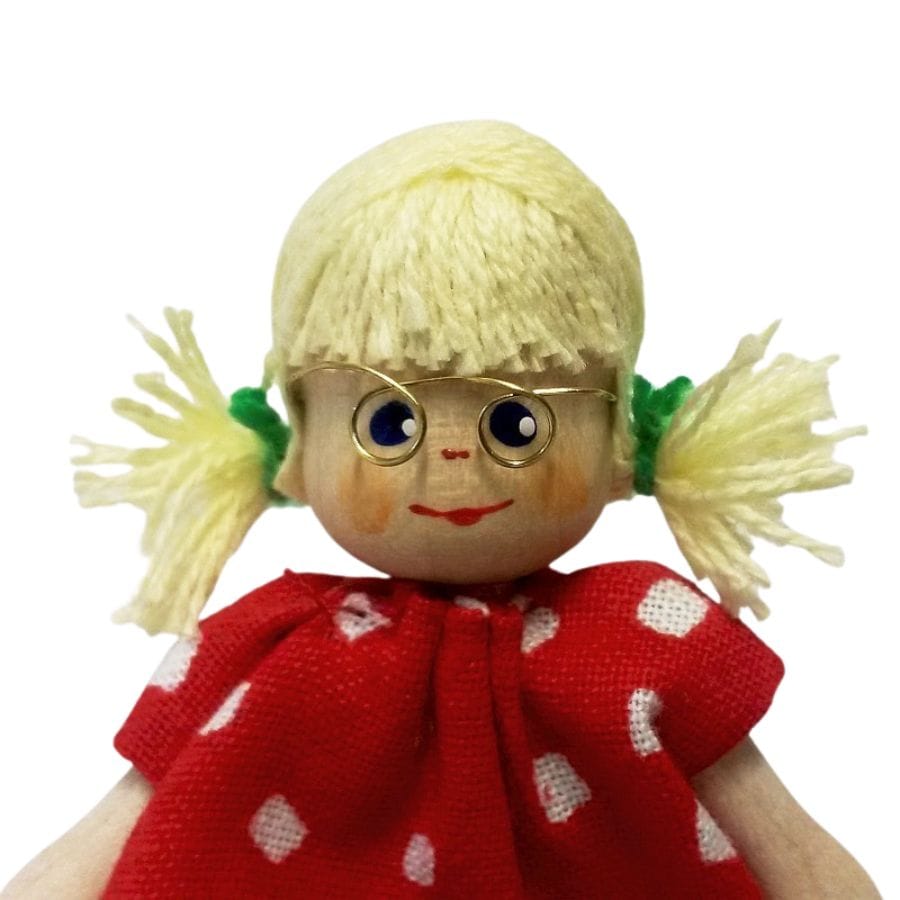 Annedore Krebs Puppen, Spielkombinationen & Spielzeugfiguren Annedore Krebs Püppchen Mädchen mit Brille, blondes Haar – Erzgebirge, Holzfigur ab 3 Jahre