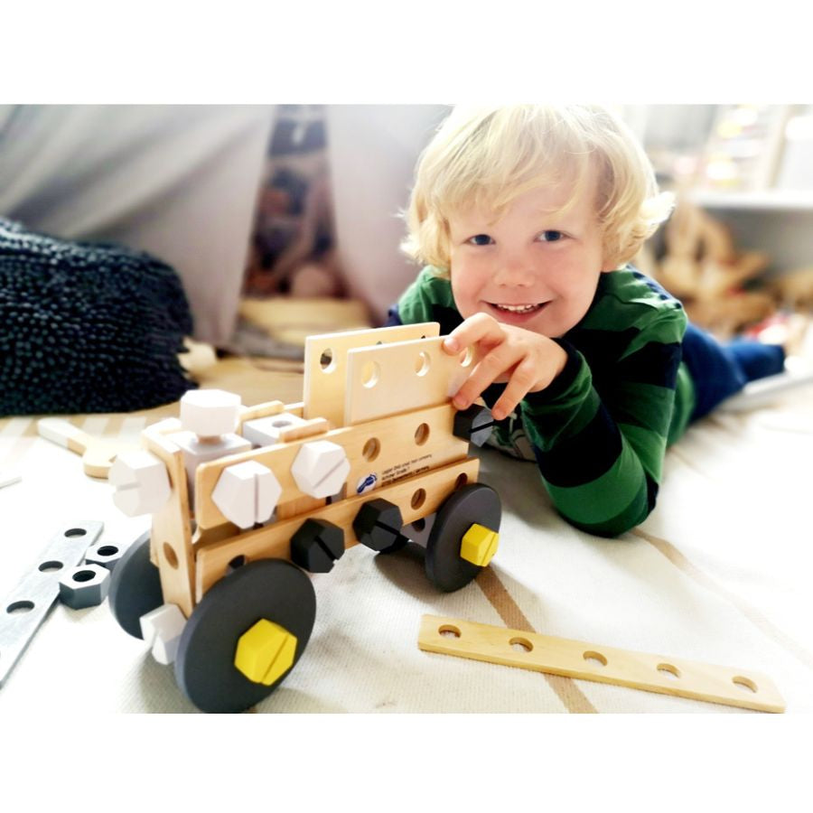 small foot Miniwob Konstruktionsset – 67-teiliges Holz-Bauset für kleine Baumeister