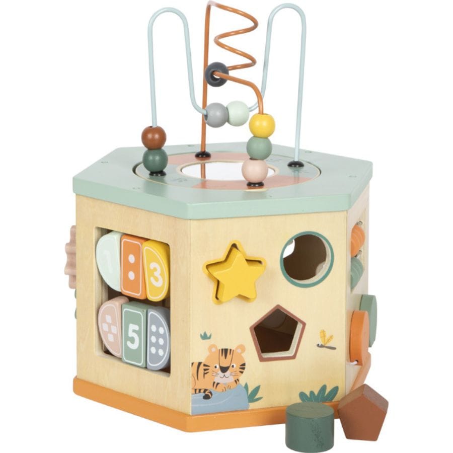 Legler Aktivspielzeug Small foot Motorikwürfel „Safari“ aus Holz – 7 Spielbereiche, ab 12 Monate