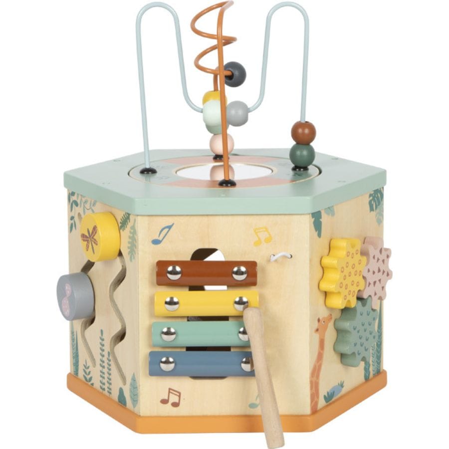 Legler Aktivspielzeug Small foot Motorikwürfel „Safari“ aus Holz – 7 Spielbereiche, ab 12 Monate
