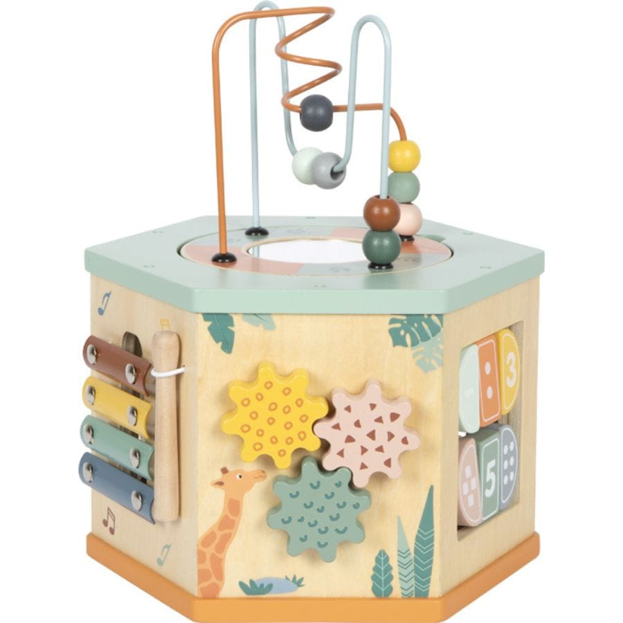 Legler Aktivspielzeug Small foot Motorikwürfel „Safari“ aus Holz – 7 Spielbereiche, ab 12 Monate