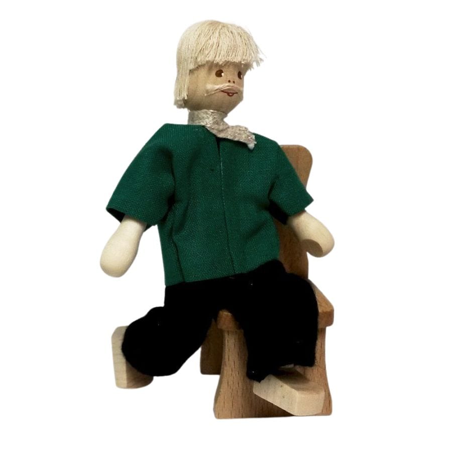 Annedore Krebs Puppen, Spielkombinationen & Spielzeugfiguren Annedore Krebs Püppchen Opa, grüne Jacke & Bart – Holzfigur Erzgebirge ab 3 Jahre