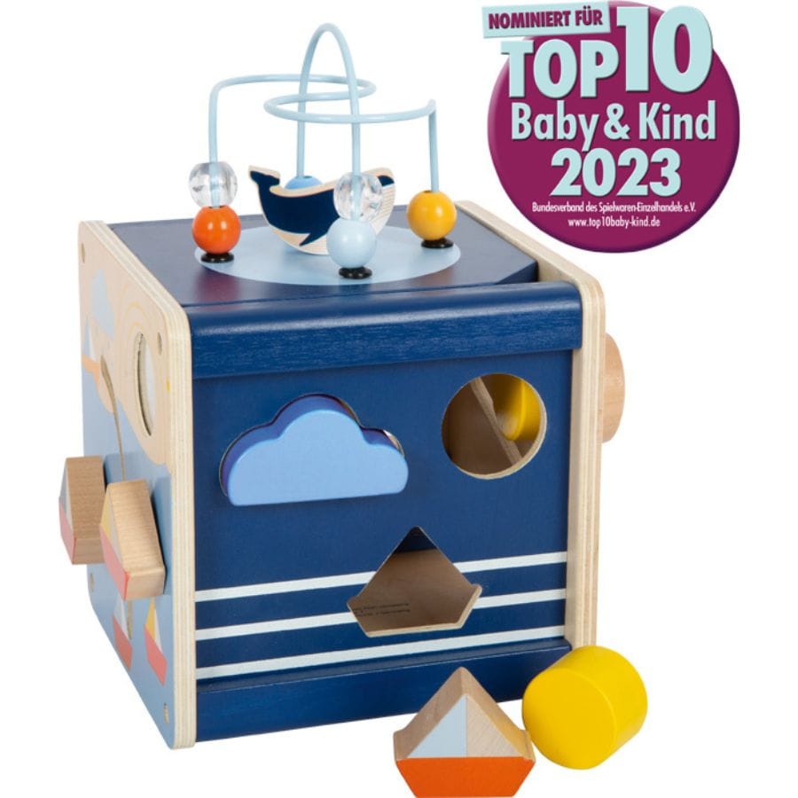 Legler Baby-Aktiv-Spielzeug small foot Motorikwürfel „Großer Ozean“ aus Holz – 5-in-1 Lernspielzeug ab 12 Monaten | Made in Germany