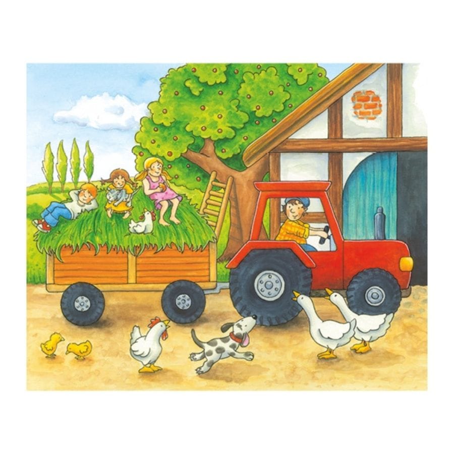 Goki Würfel-Puzzle Goki Würfelpuzzle Bauernhof – Jahreszeiten, 12 Holzwürfel, ab 3 Jahre