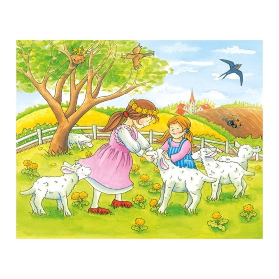 Goki Würfel-Puzzle Goki Würfelpuzzle Bauernhof – Jahreszeiten, 12 Holzwürfel, ab 3 Jahre