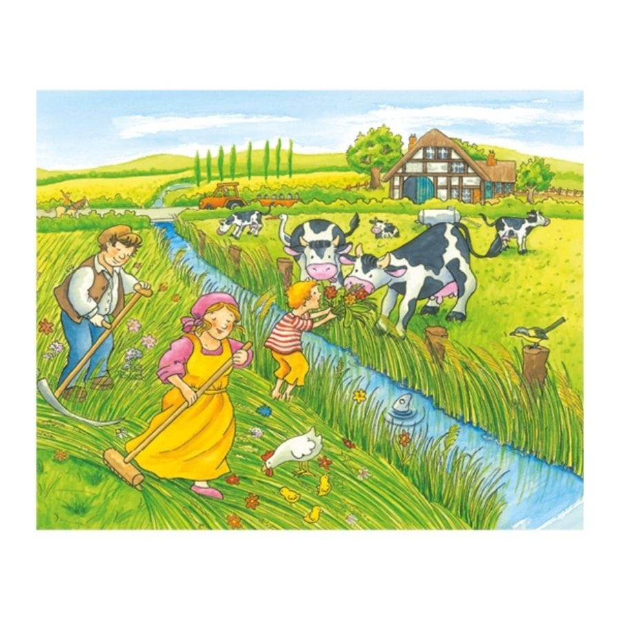 Goki Würfel-Puzzle Goki Würfelpuzzle Bauernhof – Jahreszeiten, 12 Holzwürfel, ab 3 Jahre