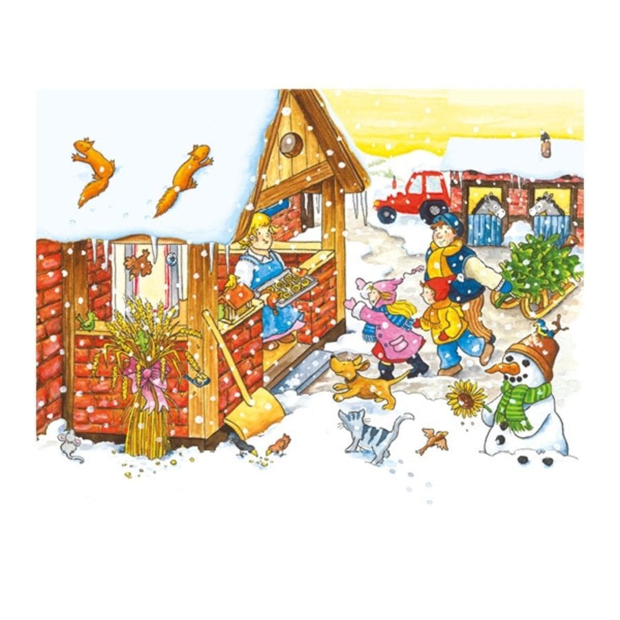 Goki Würfel-Puzzle Goki Würfelpuzzle Bauernhof – Jahreszeiten, 12 Holzwürfel, ab 3 Jahre