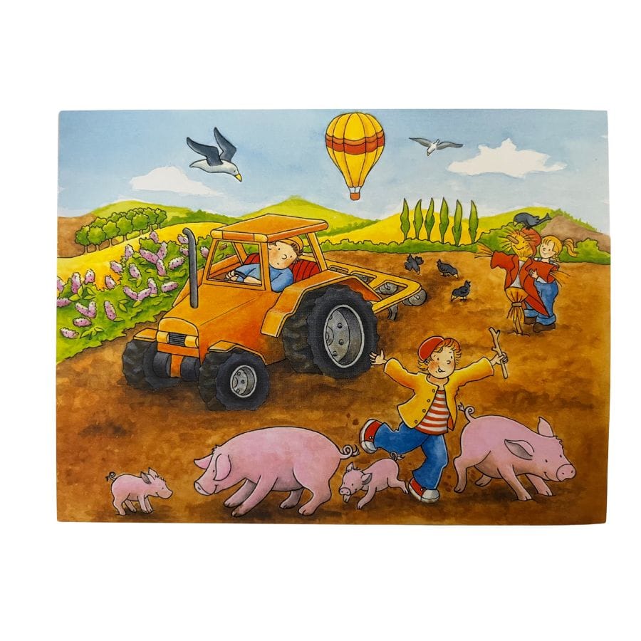 Goki Würfel-Puzzle Goki Würfelpuzzle Bauernhof – Jahreszeiten, 12 Holzwürfel, ab 3 Jahre