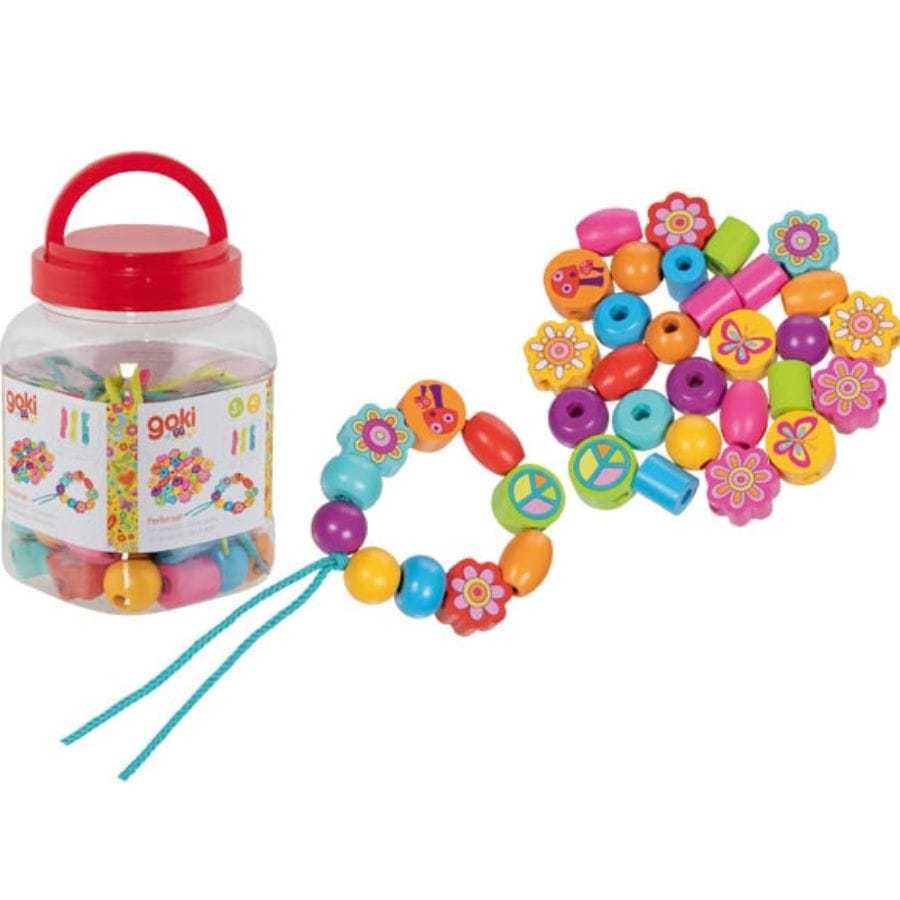 Goki Kunst- & Bastelsets Holz Perlenset Flower Power, 41 Teile, Schmuck basteln ab 3 Jahren