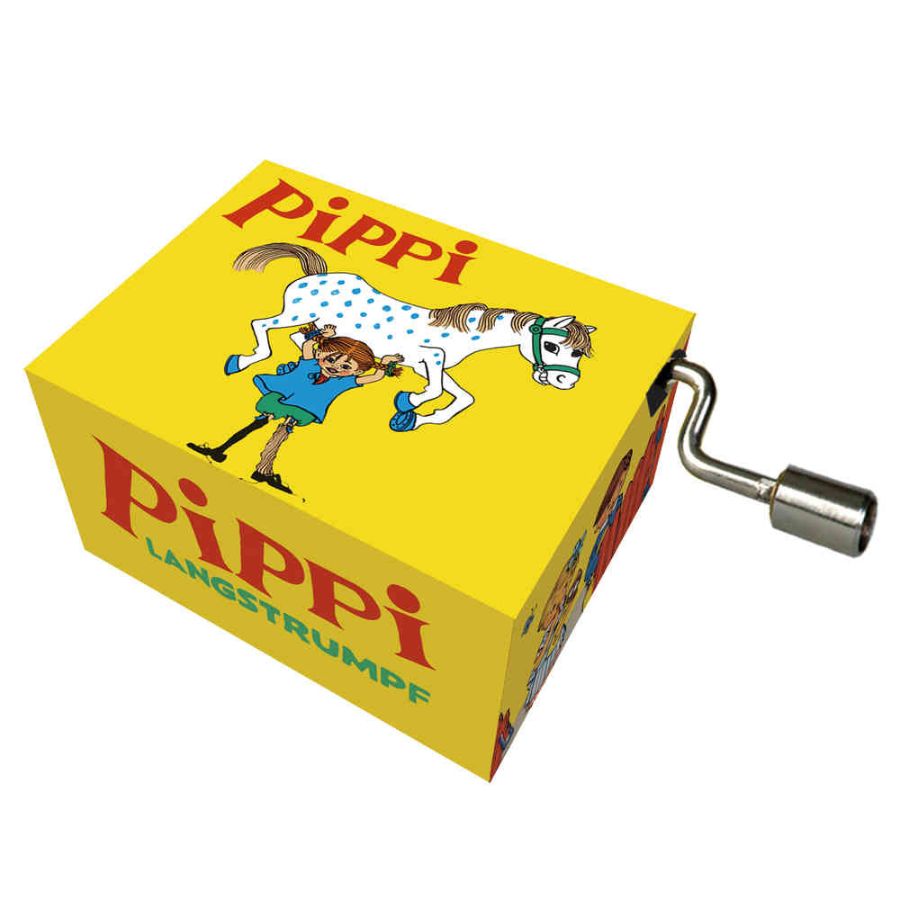 Kurbelspieldose "Hej, Pippi Langstrumpf" Spieluhr auf Resonanzholz