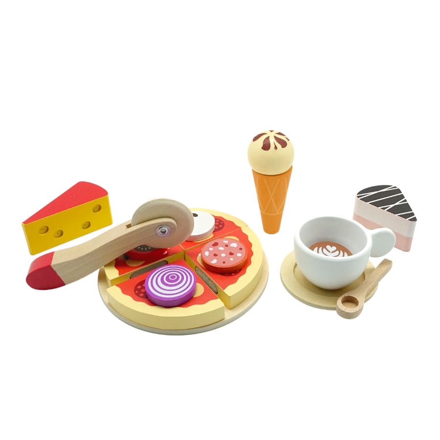 Tanner Kaufladenzubehör Großes Italienset aus Holz – 18-teiliges Set für Kinderküche & Kaufladen