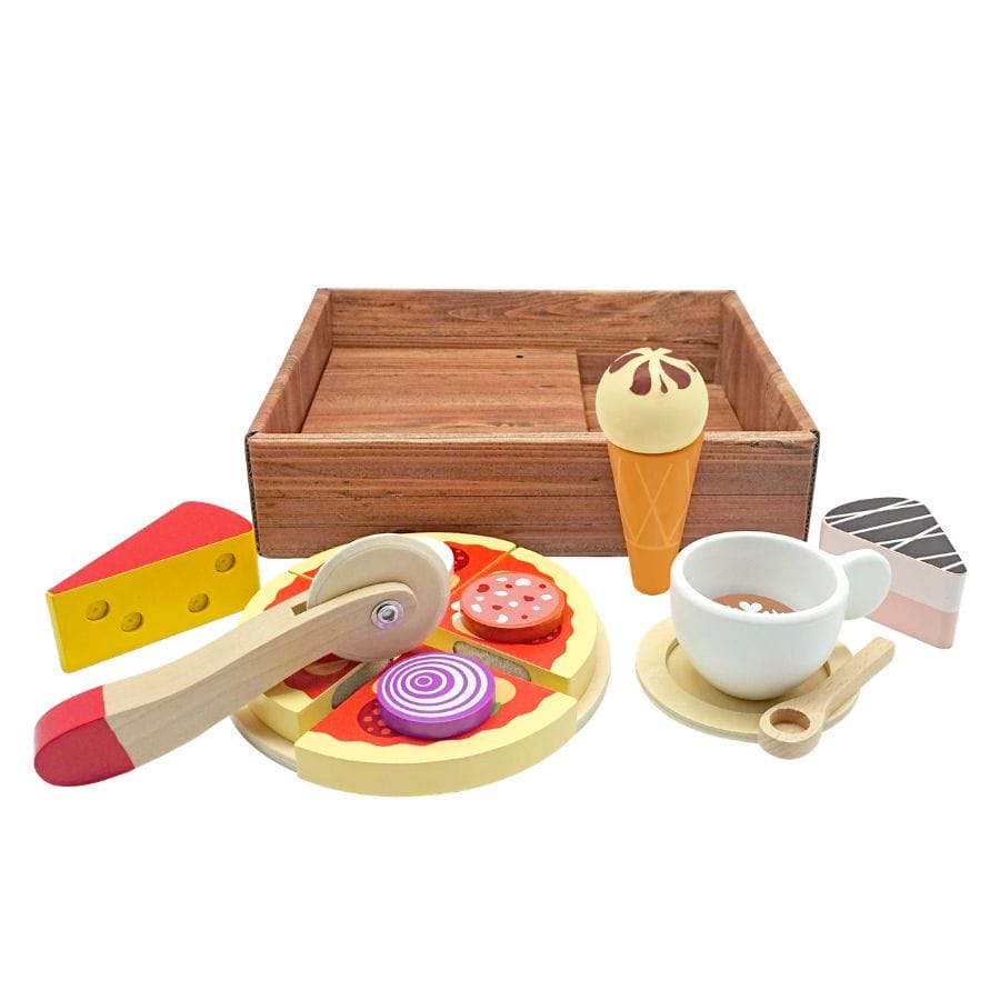 Tanner Kaufladenzubehör Großes Italienset aus Holz – 18-teiliges Set für Kinderküche & Kaufladen