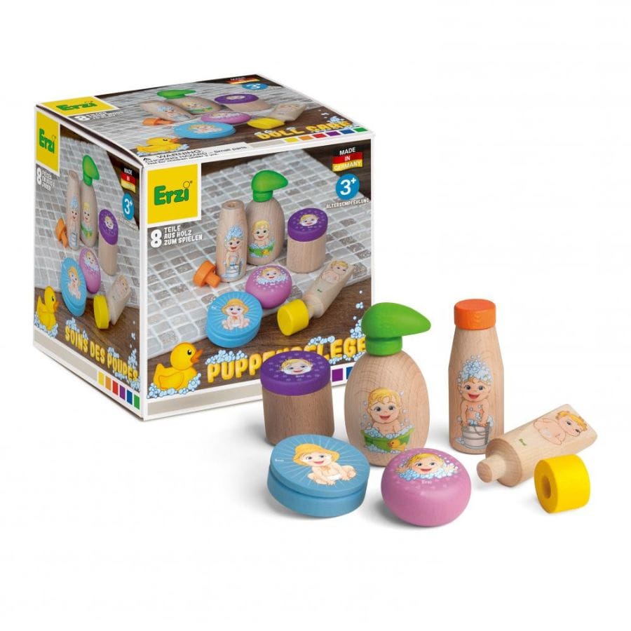 Erzi Puppen und Zubehör Erzi Puppenpflege-Set aus Holz – Kaufladen & Spielküche Zubehör, ab 3 Jahre