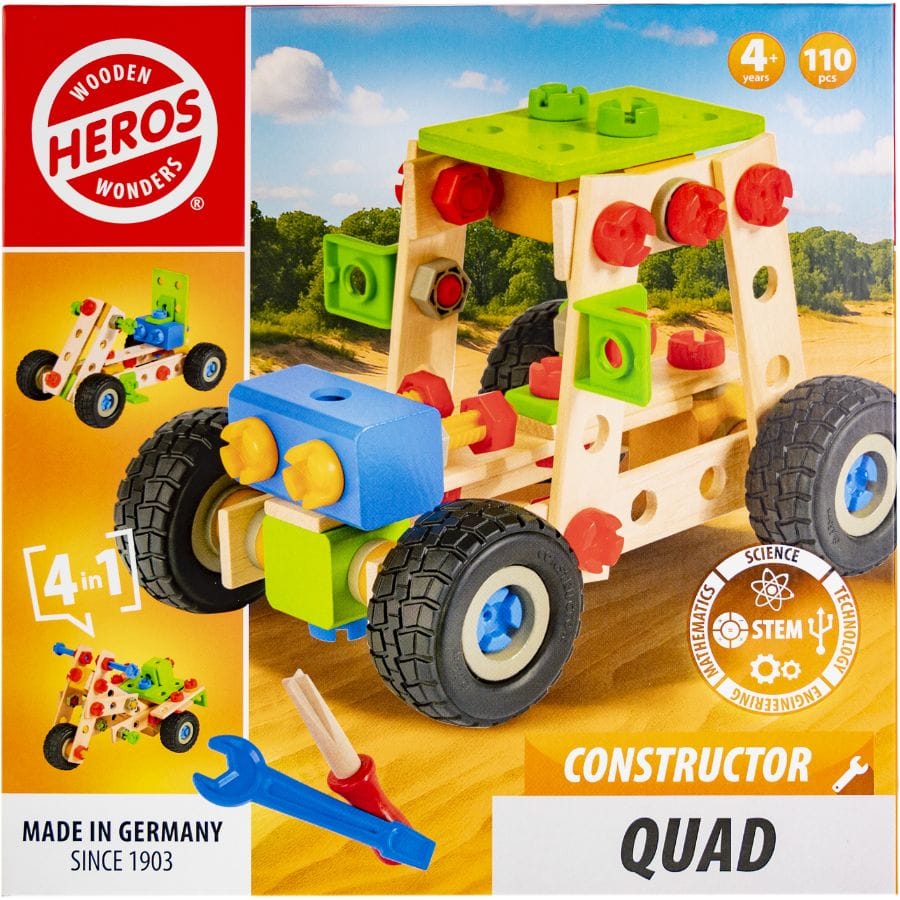 Heros Constructor Quad 110 Teile – Konstruktionsspielzeug aus Holz, Made in Germany