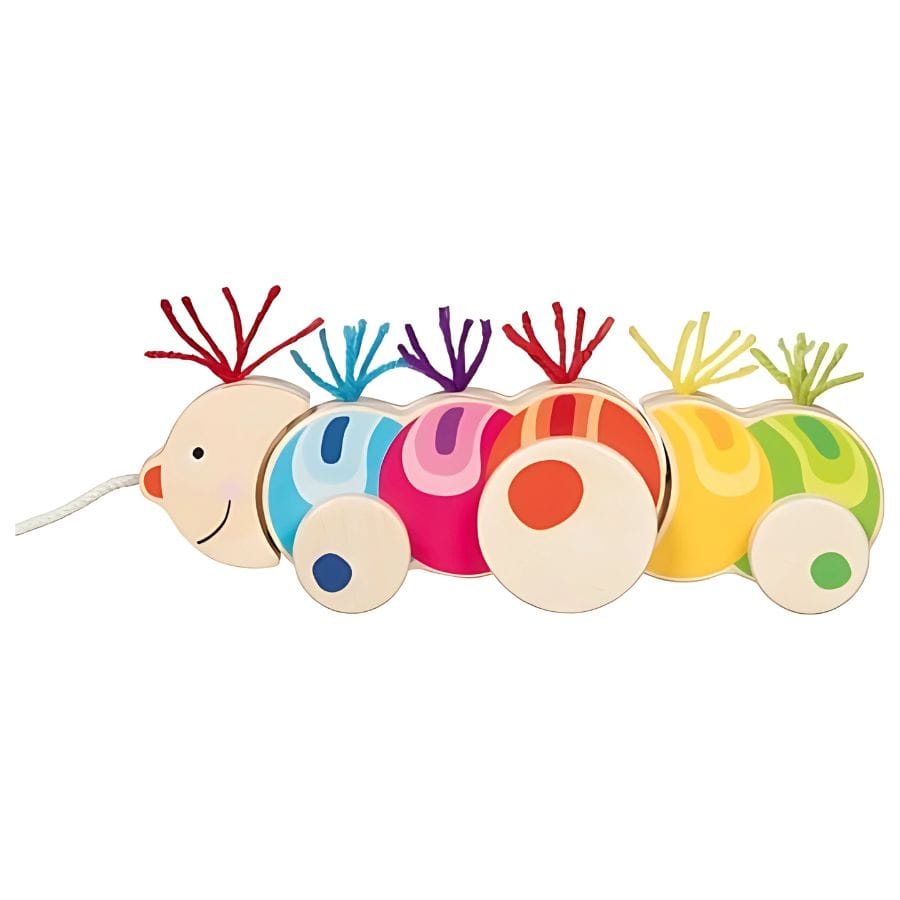 Goki Baby-Aktiv-Spielzeug Goki Raupe Papilio – Nachziehspielzeug aus Holz ab 12 Monate