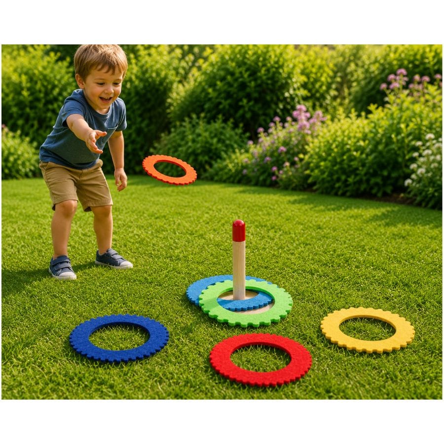 Goki Outdoor goki Ringwurfspiel mit 6 Filzringen, Geschicklichkeitsspiel für Kinder, ab 3 Jahre