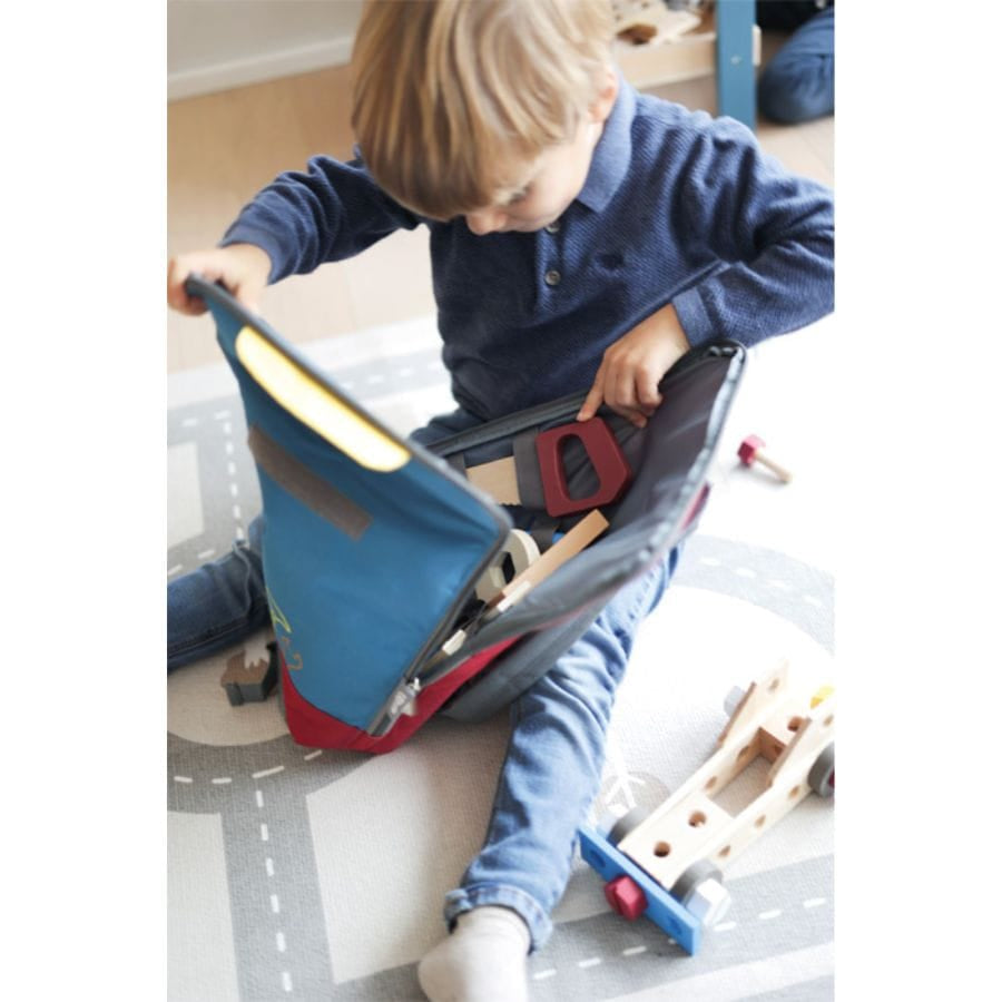 Legler Bausteine & Bauspielzeug small foot Werkzeugrucksack „Workshop“ – 67-teiliges Holz-Werkzeugset für Kinder