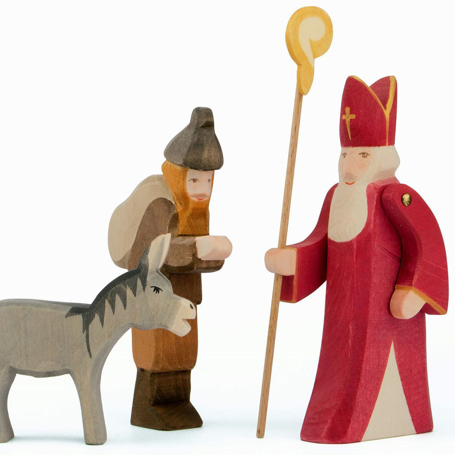 Knecht Ruprecht, Nikolaus und Esel - Holzfiguren von Ostheimer