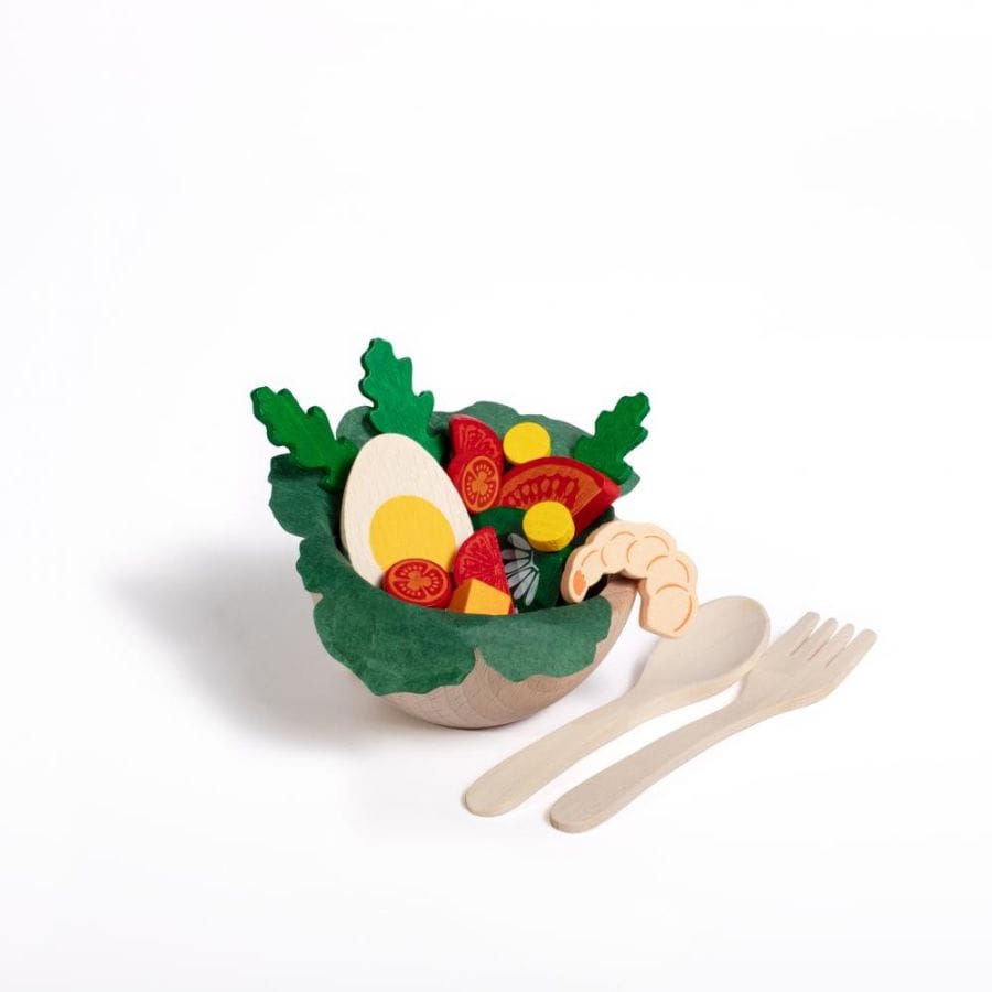 Erzi Kaufladenzubehör Erzi Sortier-Salat Bowl – 20-teiliges Holzspielzeug-Set, Salatschüssel mit Zutaten, ab 3 Jahren