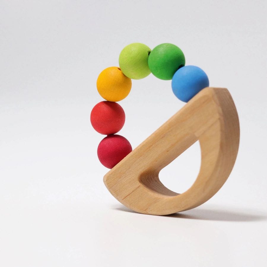 GRIMM'S Greifling GRIMM'S Regenbogen Schiff Greifling – Holz Greifspielzeug mit bunten Perlen