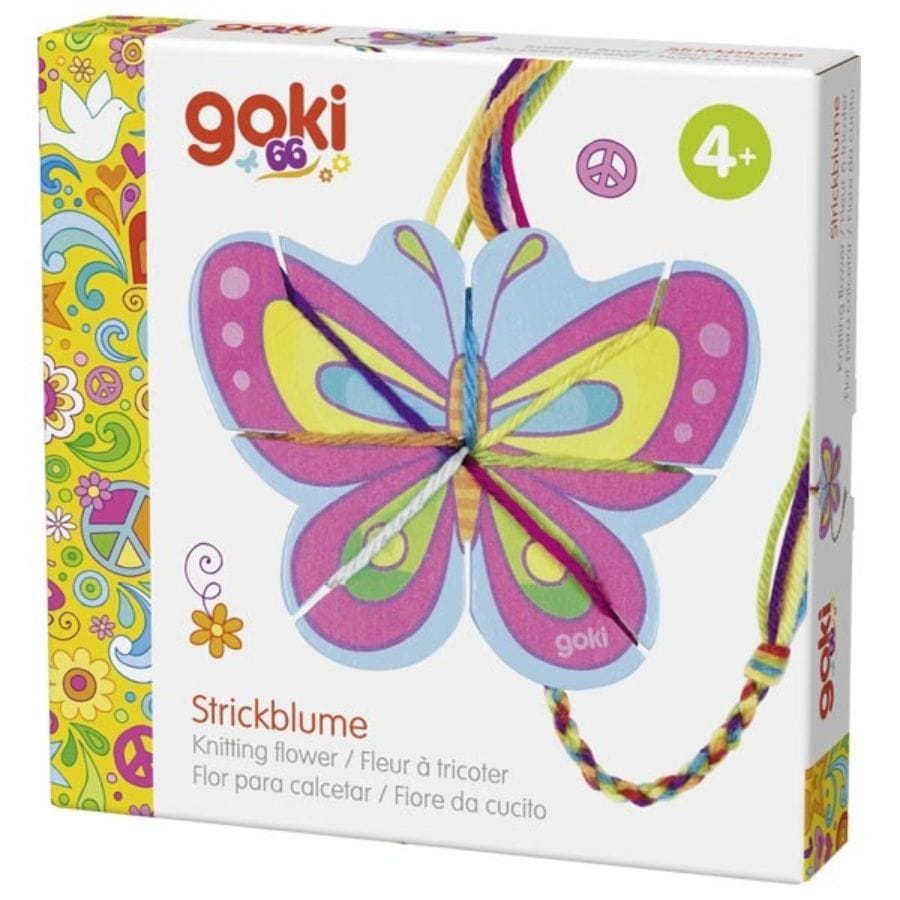 Goki Kunst- & Bastelsets Goki Strickblume & Strickschmetterling – Holz-DIY-Spielzeug ab 4 Jahren