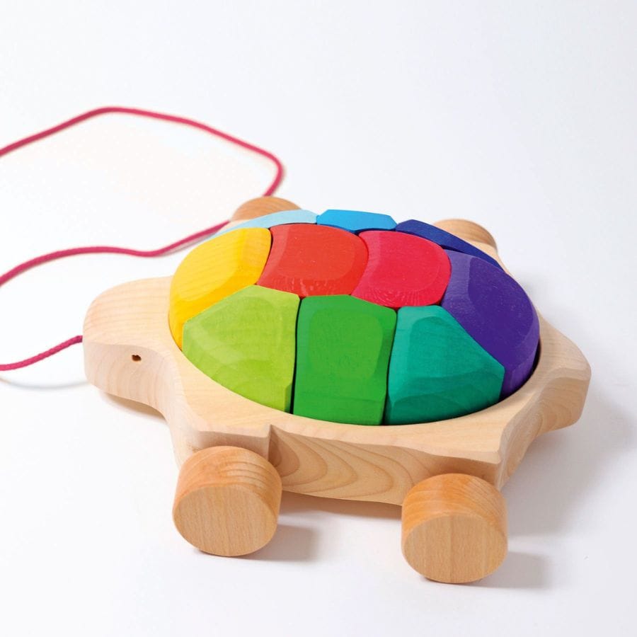 GRIMM'S Nachzieh-Spielzeug Grimm’s Regenbogen-Schildkröte – Ziehspielzeug & Stapelbausteine ab 1 Jahr
