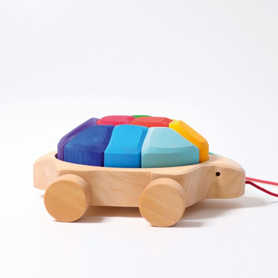 GRIMM'S Nachzieh-Spielzeug Grimm’s Regenbogen-Schildkröte – Ziehspielzeug & Stapelbausteine ab 1 Jahr