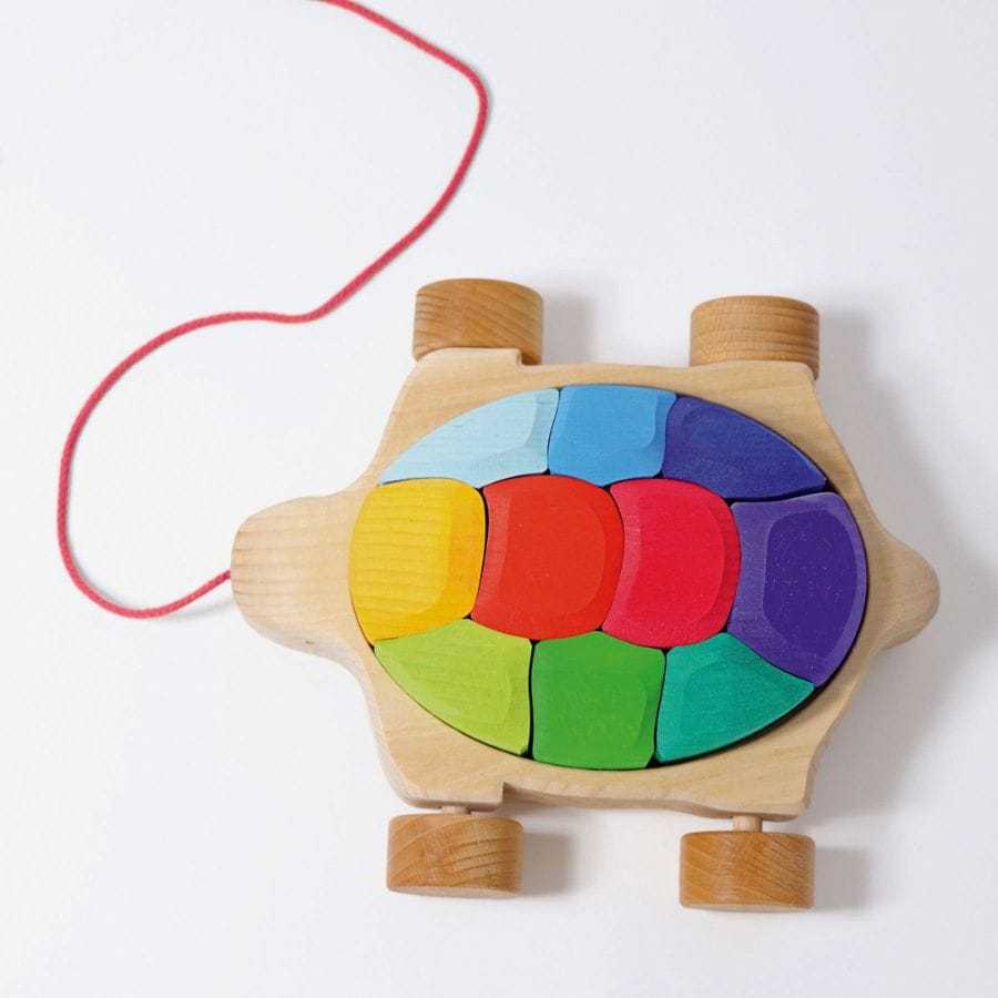 GRIMM'S Nachzieh-Spielzeug Grimm’s Regenbogen-Schildkröte – Ziehspielzeug & Stapelbausteine ab 1 Jahr