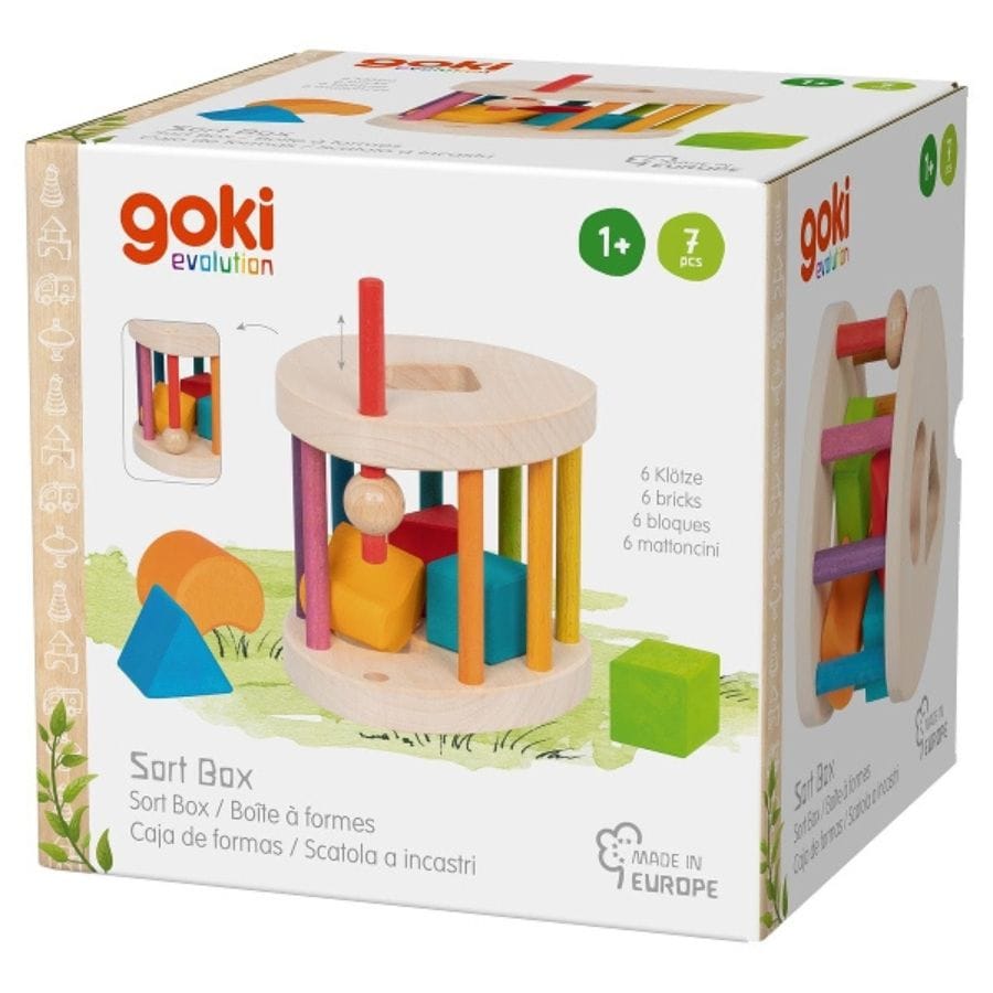 Goki Sortier-, Stapel- & Steckspielzeug goki evolution Sortbox aus Holz – Sortierspiel für Kinder ab 1 Jahr