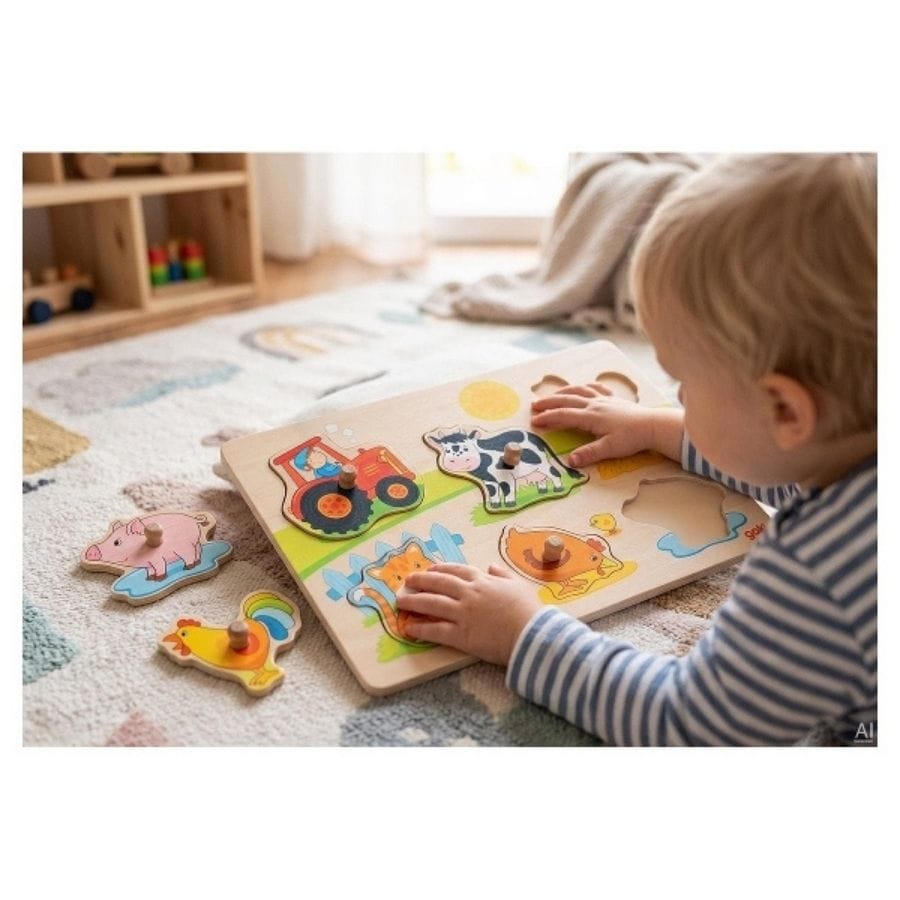 Goki Holzsteckpuzzle Goki Steckpuzzle Auf dem Bauernhof – Holzpuzzle ab 1 Jahr