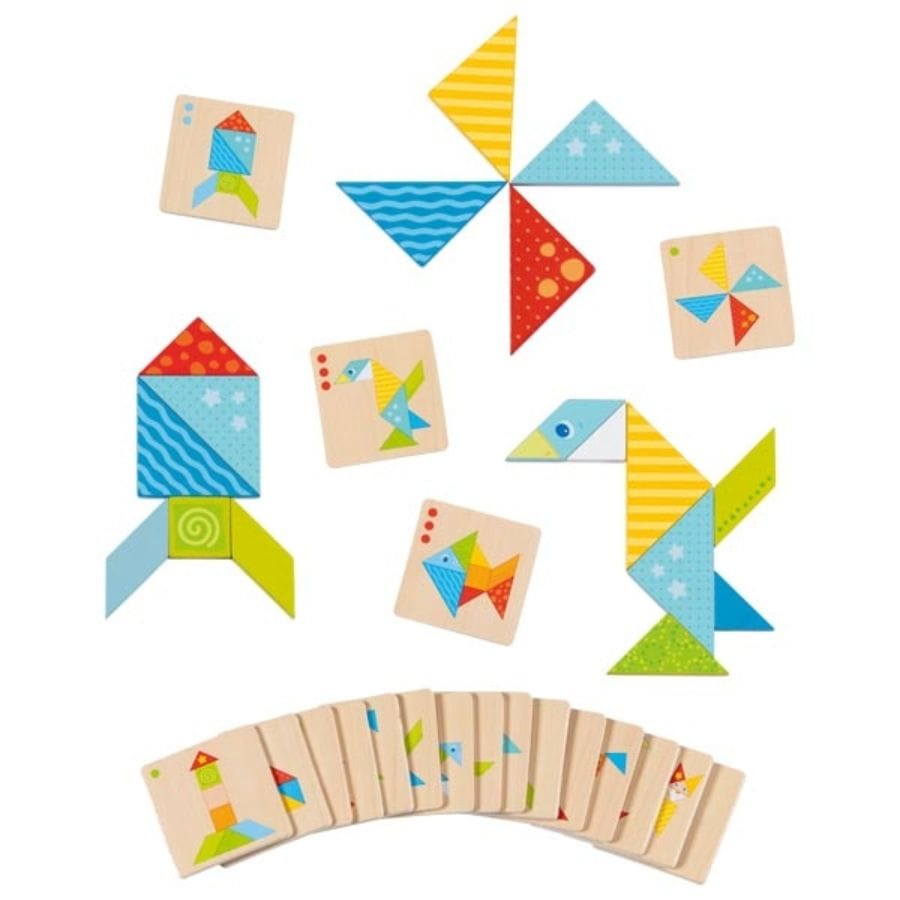 Goki Legespiele Goki – Bunte Tangram Welt aus Holz, Lernspiel ab 3 Jahren