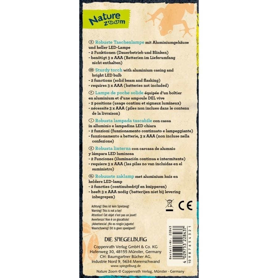 Spiegelburg Spielzeug für draußen Taschenlampe Nature Zoom LED mit 2 Funktionen – Kinderlampe aus Aluminium