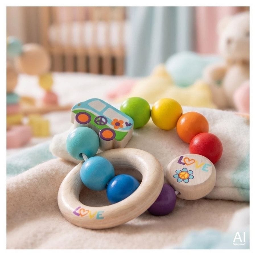 Goki Greifling Greifling Elastik Regenbogen Van – Holzgreifling Made in Germany