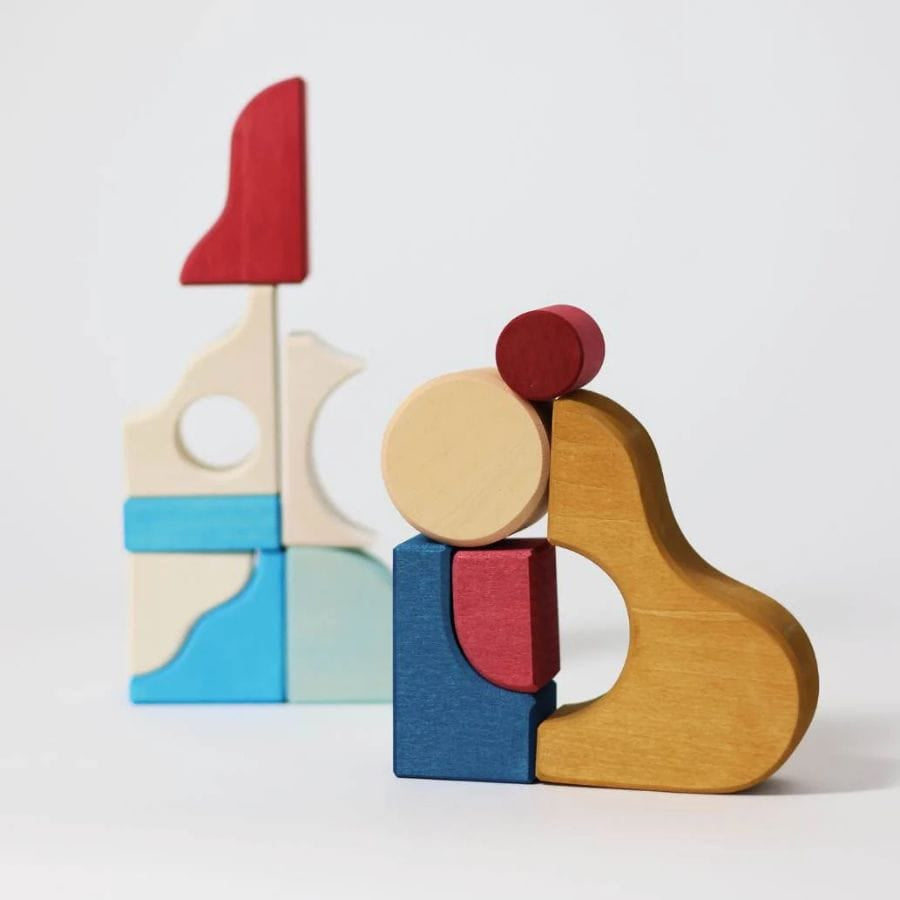 GRIMM'S Bauklötze Grimm’s Kleiner Baukasten Wave – Organischer Holzbaukasten, ab 1 Jahr