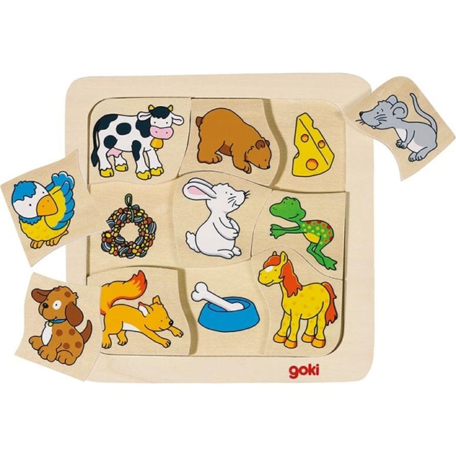 Goki Legespiele Legespiel „Wer frisst was?“ von Goki – 9-teiliges Holzpuzzle