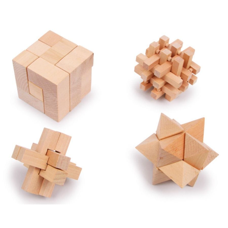 Spielkiste Geschicklichkeitsspiele small foot – Geschicklichkeitsspiele „Woody“ – 4er Holz-Knobelset ab 5 Jahren