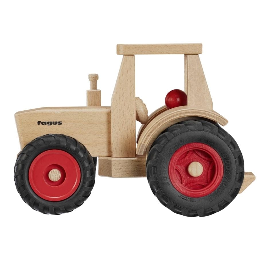 Fagus Holzfahrzeug Fagus Traktor XXL All-Road mit 2 Püppchen & Lenkfunktion – 25 cm | Holzspielzeug - ab 24 Monate