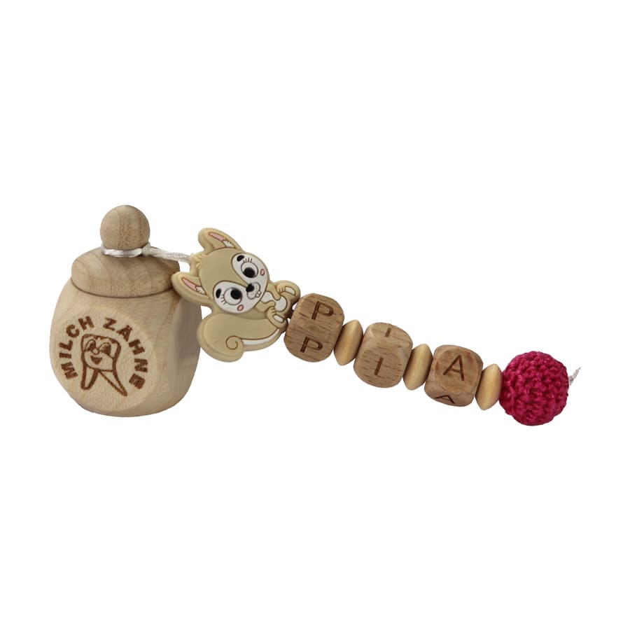 Spielkiste Aufbewahrungsbehälter Milchzähne 2 (Zahn-Motiv) Zahndose personalisiert, Holz - für die ersten Milchzähne