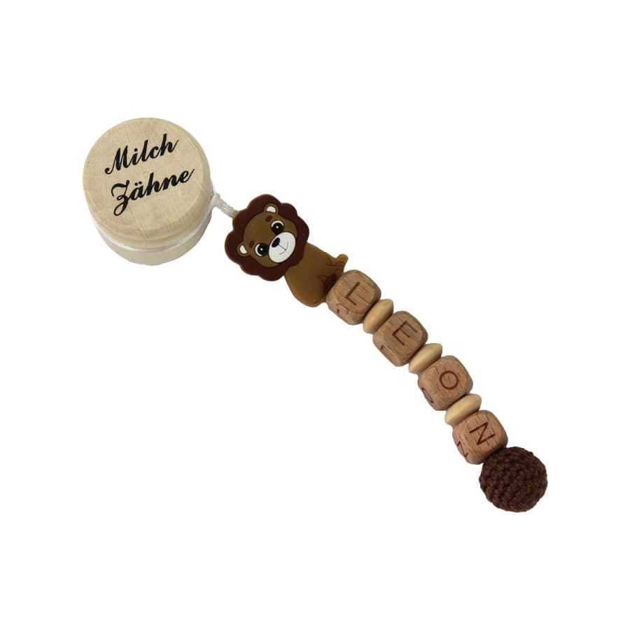 Spielkiste Aufbewahrungsbehälter Milchzähne 1 (flacher Deckel) Zahndose personalisiert, Holz - für die ersten Milchzähne