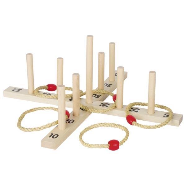 Goki Geschicklichkeitsspiele Goki Ringwurfspiel natur aus Holz mit 5 Sisalringen, ab 3 Jahre