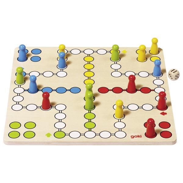 Goki Gesellschaftsspiel Goki Brettspiel Ludo - basic aus Holz, Würfelklassiker, Brettspiel ab 4 Jahre