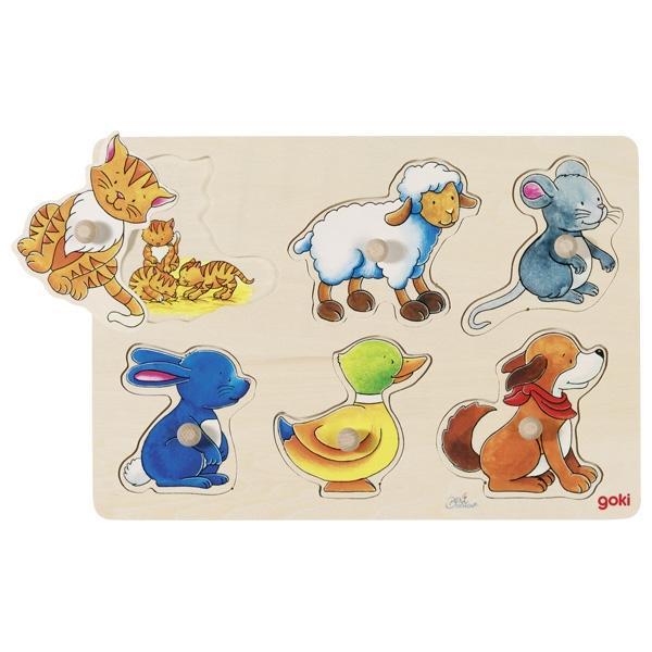 Goki Holzsteckpuzzle Hintergrundbildpuzzle Tierfamilie