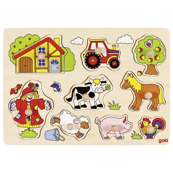 Goki Holzsteckpuzzle Steckpuzzle Bauernhof VI 9 Teile
