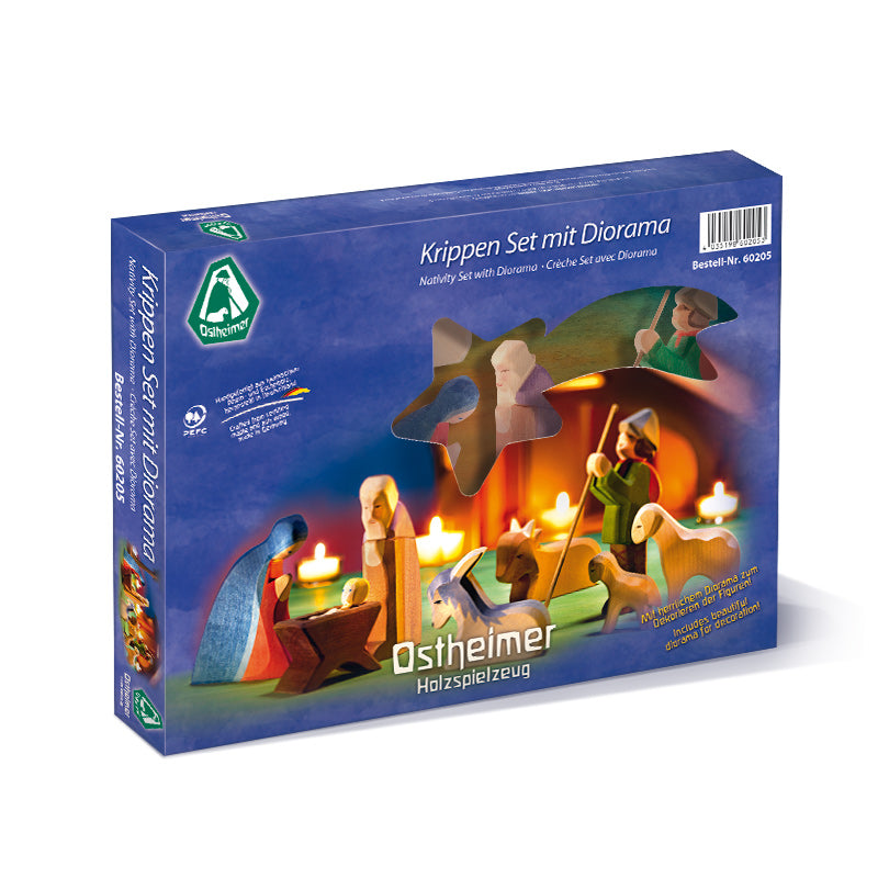 Ostheimer Krippenset mit Diorama 11-teilig, Figuren aus Holz, ab 3 Jahre