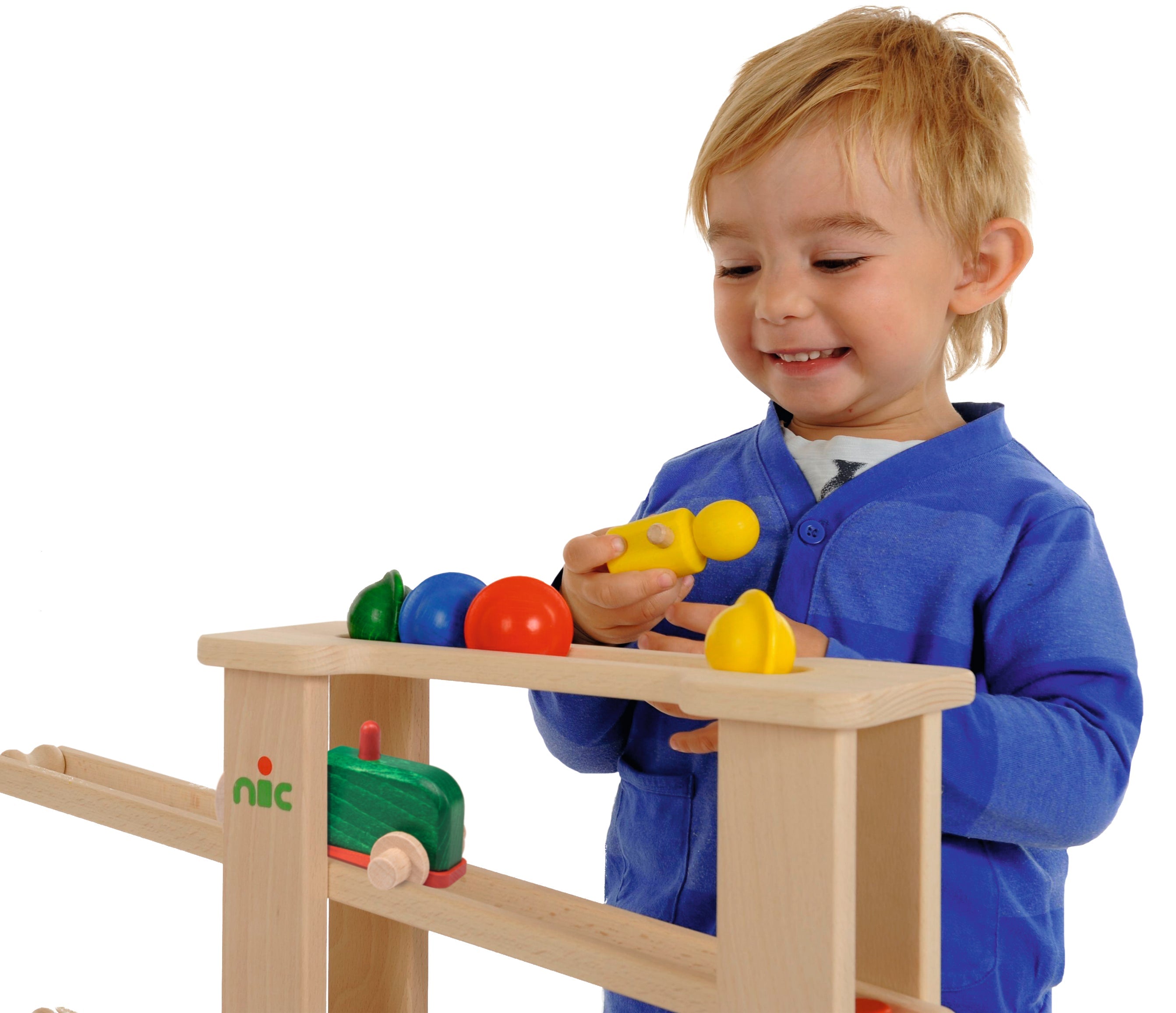 NIC Holz-Kugelbahn aus Buchenholz – modulares Kugelbahn-Set für Kleinkinder