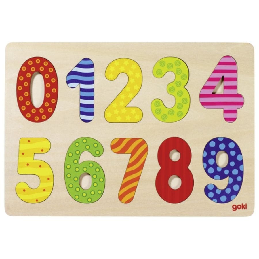 Goki Puzzle goki Einlegepuzzle Zahlen 0–9 aus Holz – Spielend Zählen lernen, ab 2 Jahre
