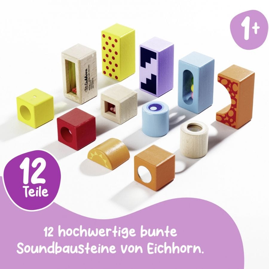Eichhorn Bausteine & Bauspielzeug Eichhorn Color Klangbausteine – 12-teiliges Sound-Baustein-Set aus Holz ab 1 Jahr