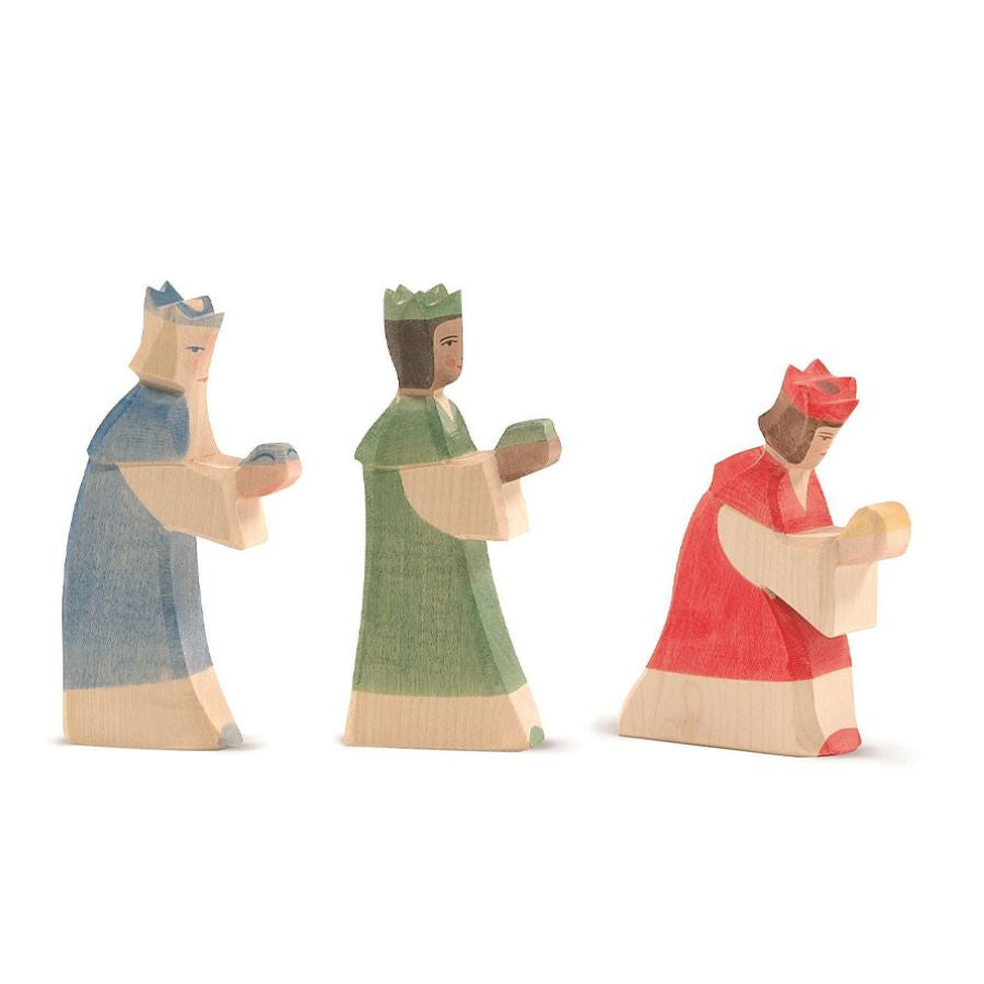 Ostheimer 3 Könige – Krippenfiguren aus Ahornholz (Set, rot/grün/blau) ab 3 Jahre